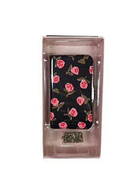 Kate Spade New York Floral iPhone Wallet Case With Chain NEW Black w/ Pink Roses